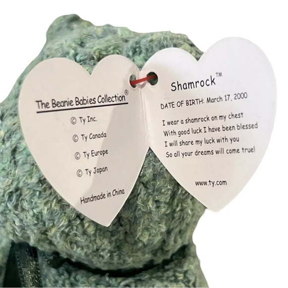 SHAMROCK 2000 Ty Beanie Baby Green Teddy Bear RETIRED - Picture 6 of 6